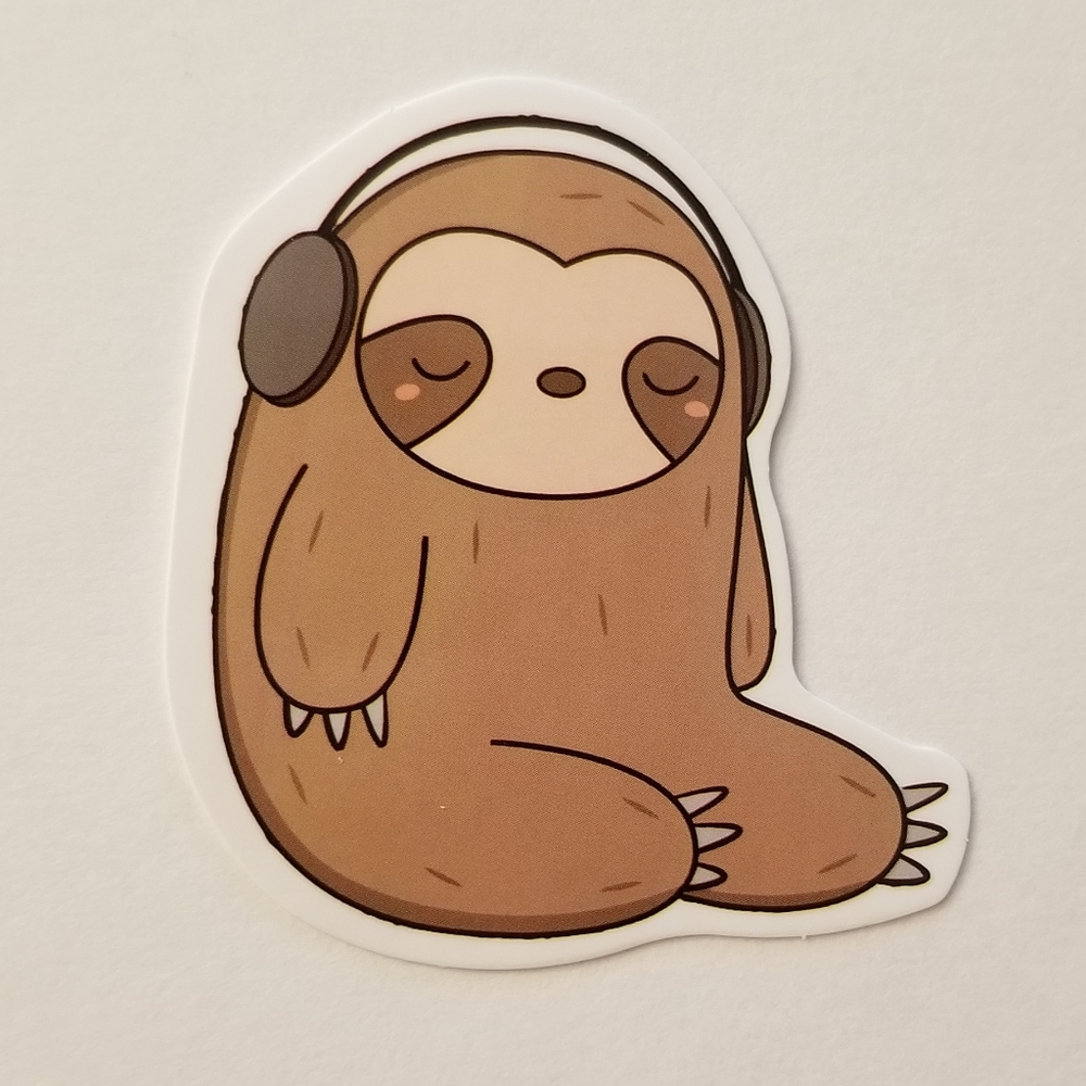 10/$10 Sloth With Headphones Sticker